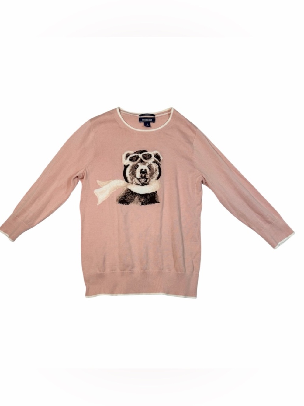 Lands' End Soft Pink Supima Cotton Sweater Amelia Bearheart Size Small